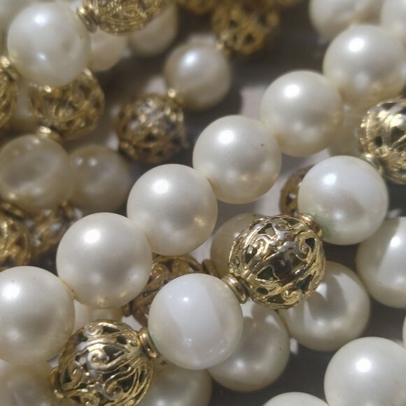 Vintage Napier Gold Tone Filigree Faux Pearl Vintage Multi Strand Necklace Lot - Picture 6 of 9